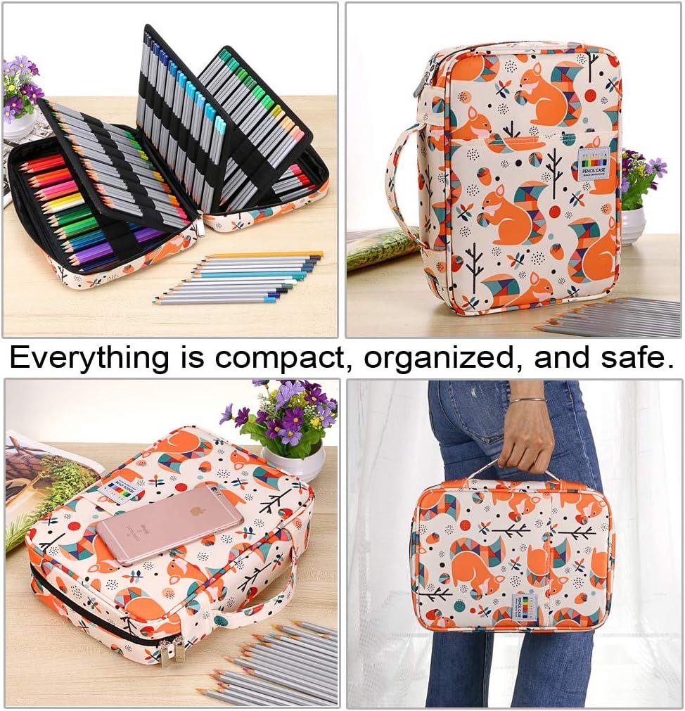 imageBTSKY Colored Pencil Case 220 Slots Pen Pencil Bag Organizer with Handy Wrap Portable Multilayer Holder for Prismacolor Crayola Colored Pencils ampamp Gel Pen Squirrel