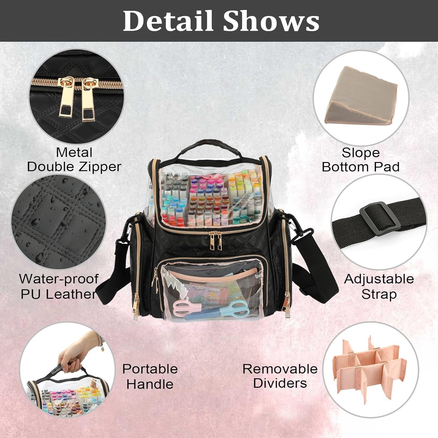 imageBTSKY Multifunctional Handy Organizer Case Carrying Art Supplies Storage Bag Suit for Markers Crayons Water Color Pens Pink USTRAM32326Black
