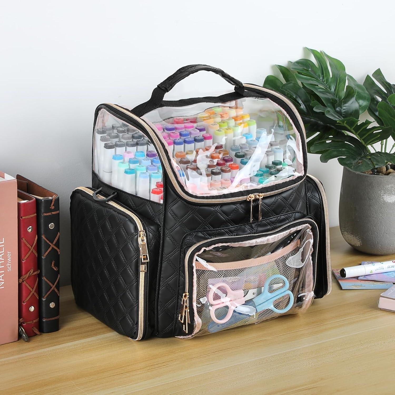 imageBTSKY Multifunctional Handy Organizer Case Carrying Art Supplies Storage Bag Suit for Markers Crayons Water Color Pens Pink USTRAM32326Black
