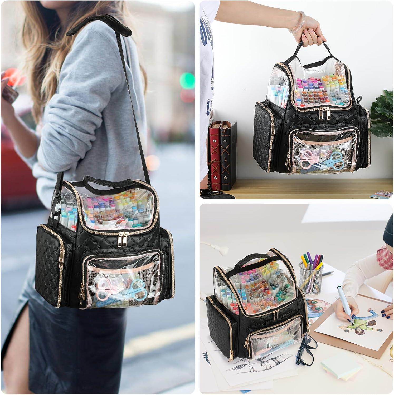 imageBTSKY Multifunctional Handy Organizer Case Carrying Art Supplies Storage Bag Suit for Markers Crayons Water Color Pens Pink USTRAM32326Black
