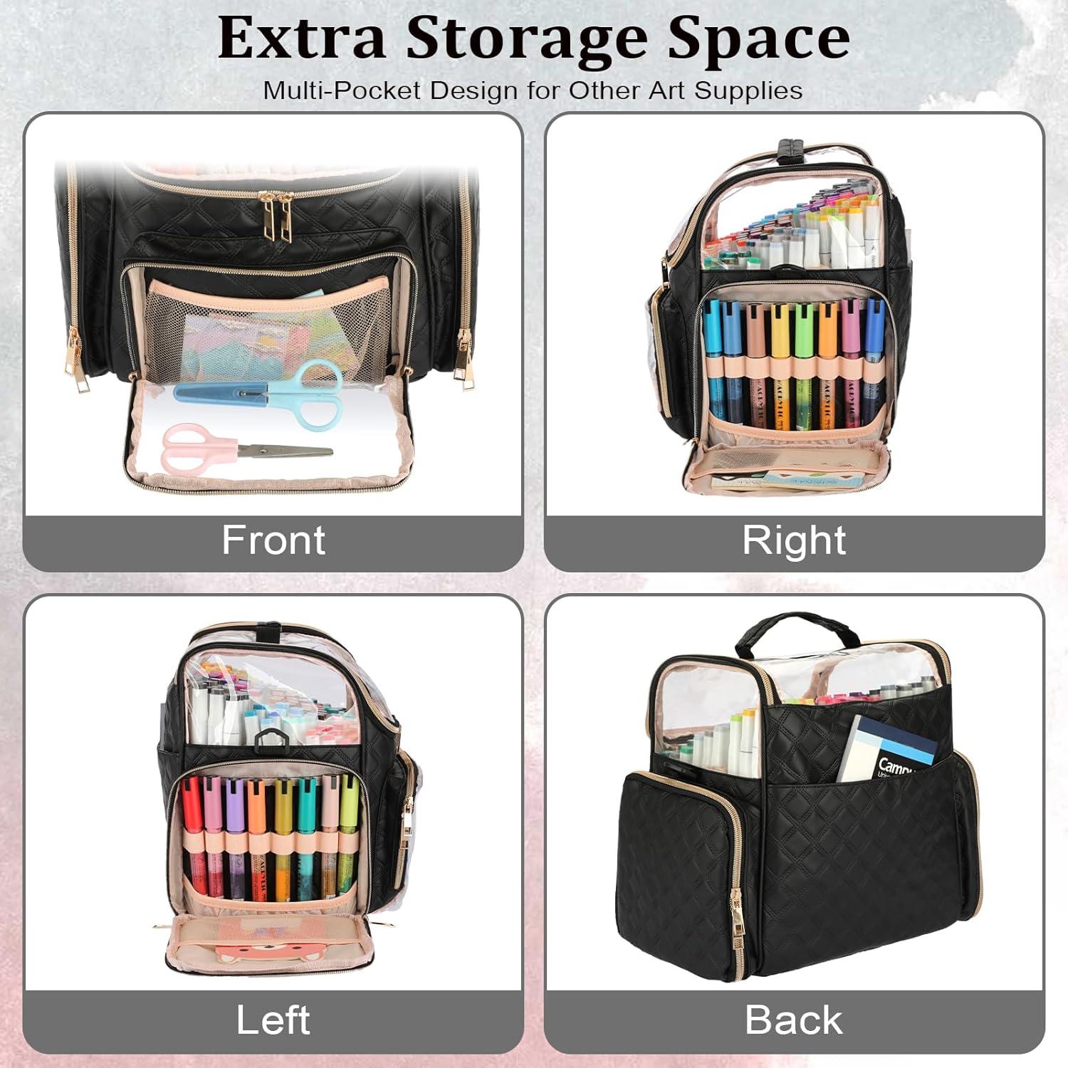 imageBTSKY Multifunctional Handy Organizer Case Carrying Art Supplies Storage Bag Suit for Markers Crayons Water Color Pens Pink USTRAM32326Black