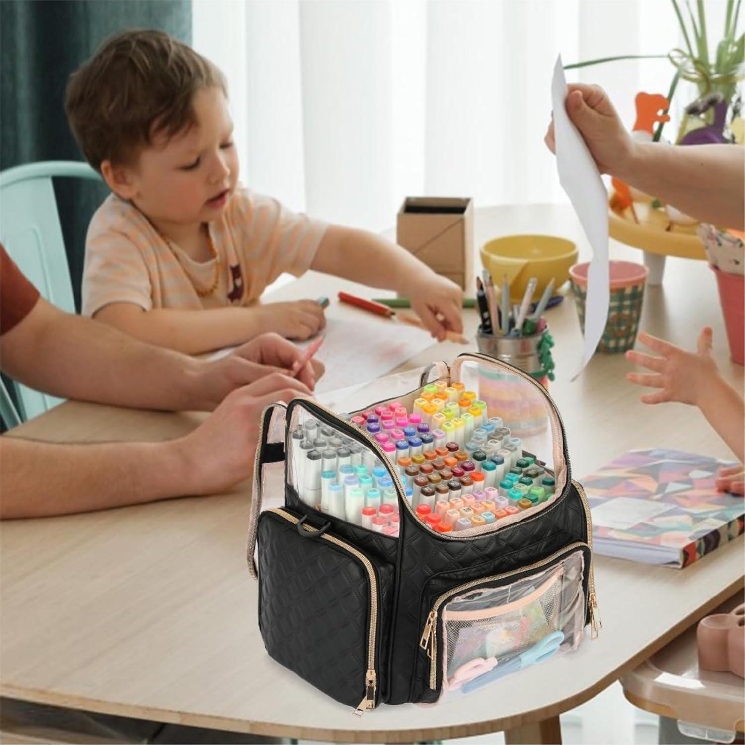 imageBTSKY Multifunctional Handy Organizer Case Carrying Art Supplies Storage Bag Suit for Markers Crayons Water Color Pens Pink USTRAM32326Black