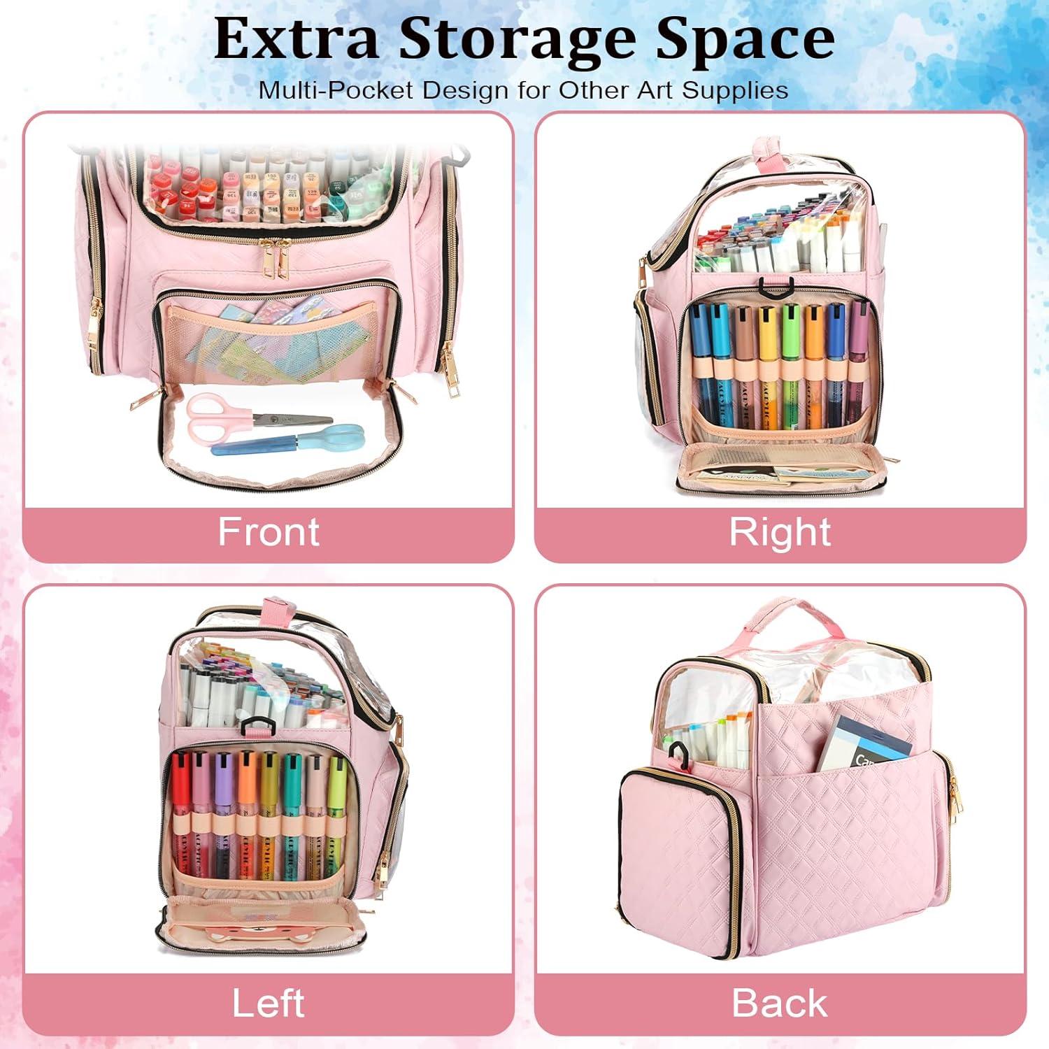 imageBTSKY Multifunctional Handy Organizer Case Carrying Art Supplies Storage Bag Suit for Markers Crayons Water Color Pens Pink USTRAM32326Pink
