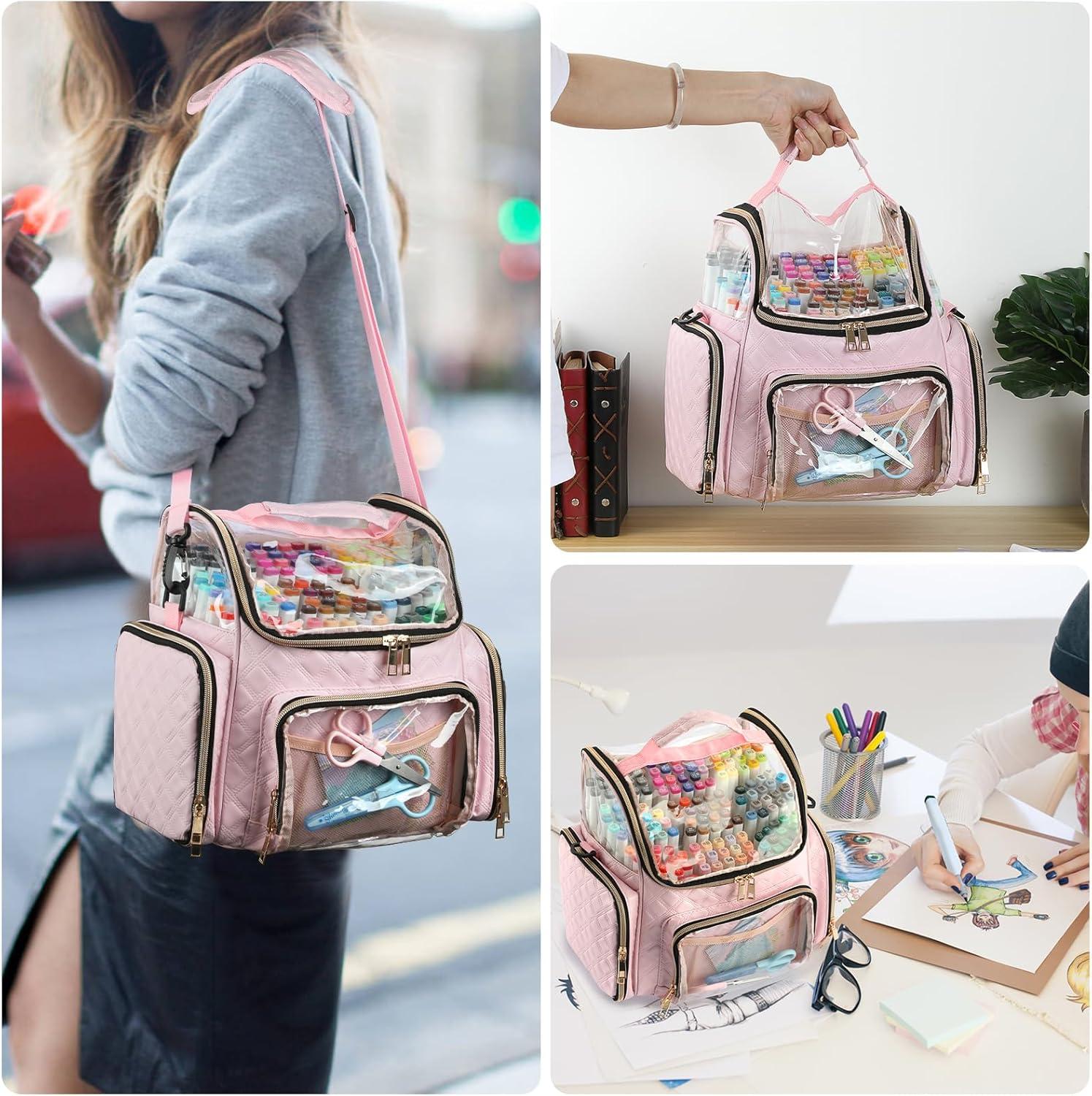imageBTSKY Multifunctional Handy Organizer Case Carrying Art Supplies Storage Bag Suit for Markers Crayons Water Color Pens Pink USTRAM32326Pink