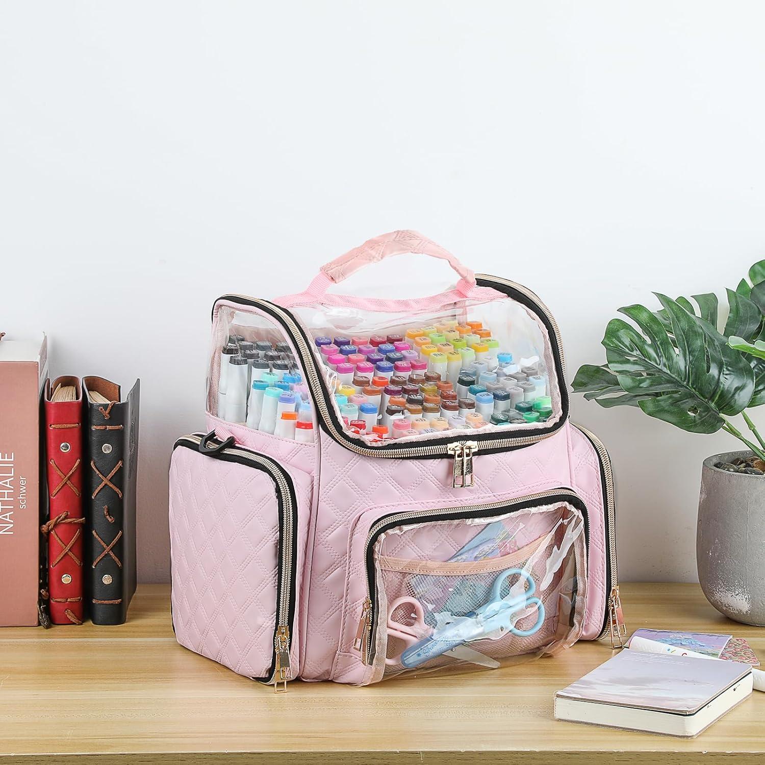 imageBTSKY Multifunctional Handy Organizer Case Carrying Art Supplies Storage Bag Suit for Markers Crayons Water Color Pens Pink USTRAM32326Pink