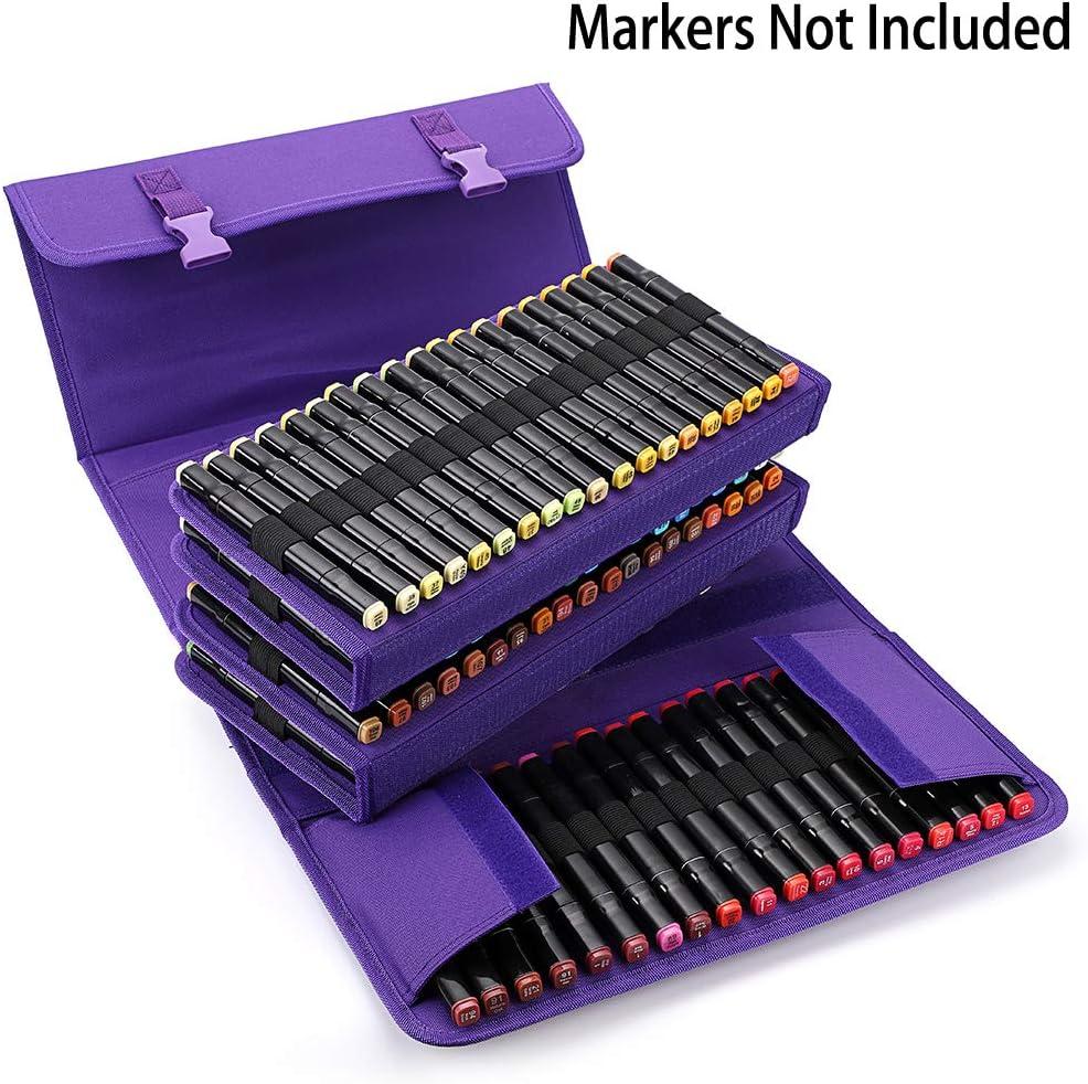 imageBTSKY New 171 Slots Marker Case Lipstick OrganizerCanvas Markers Holder for for Primascolor Markers and Copic Sketch Markers BlackPurple