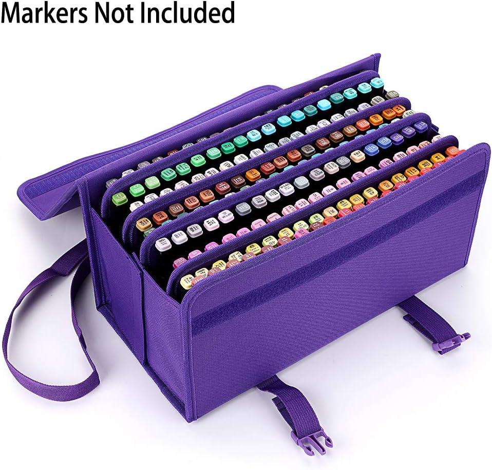 imageBTSKY New 171 Slots Marker Case Lipstick OrganizerCanvas Markers Holder for for Primascolor Markers and Copic Sketch Markers BlackPurple