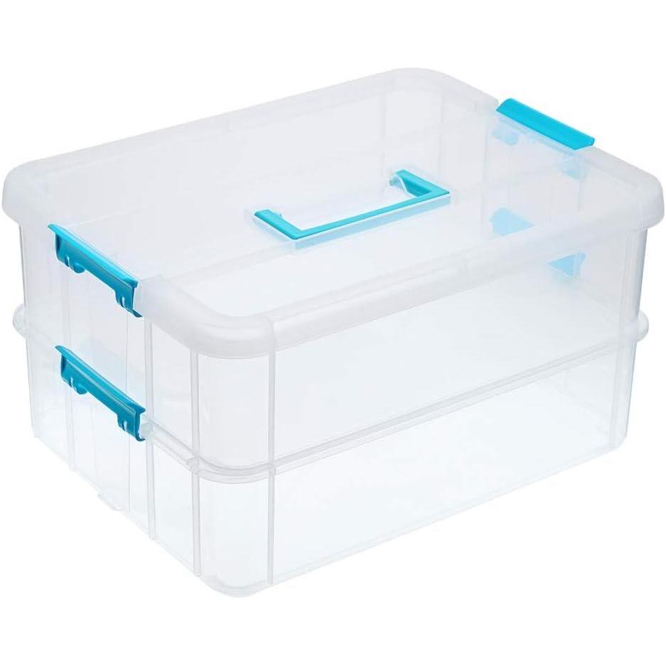 imageBTSKY 2 Layer Stack ampamp Carry Box Plastic Multipurpose Portable Storage Container Box Handled Organizer Storage Box for Organizing Stationery Sewing Art Craft Jewelry and Beauty SuppliesPurpleBlue