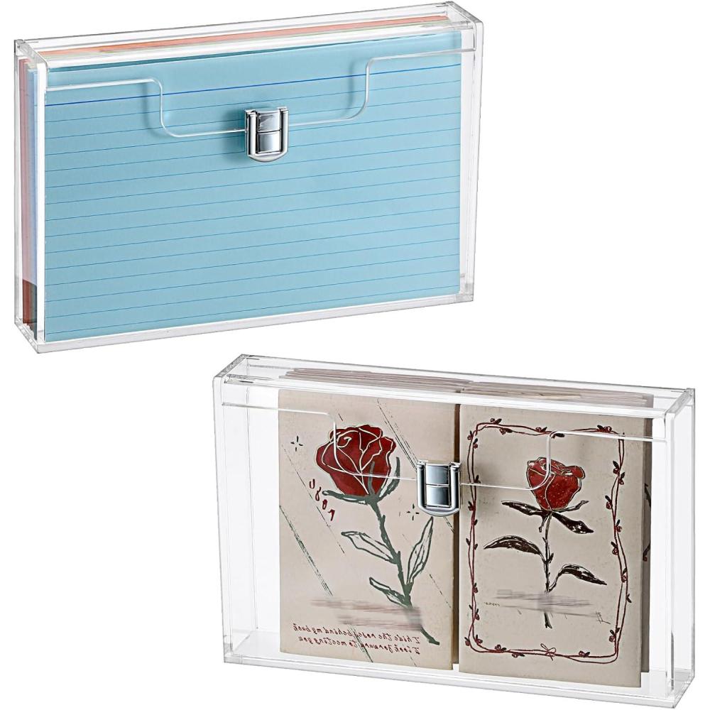 imageBTSKY 2 Pack Clear Acrylic Index Card Box for 3x5 Inch Cards Holder Notecard Box Recipe Card Box Plastic Storage Organizer for Filling Index Note Cards Flashcards Recipes5x8 inch