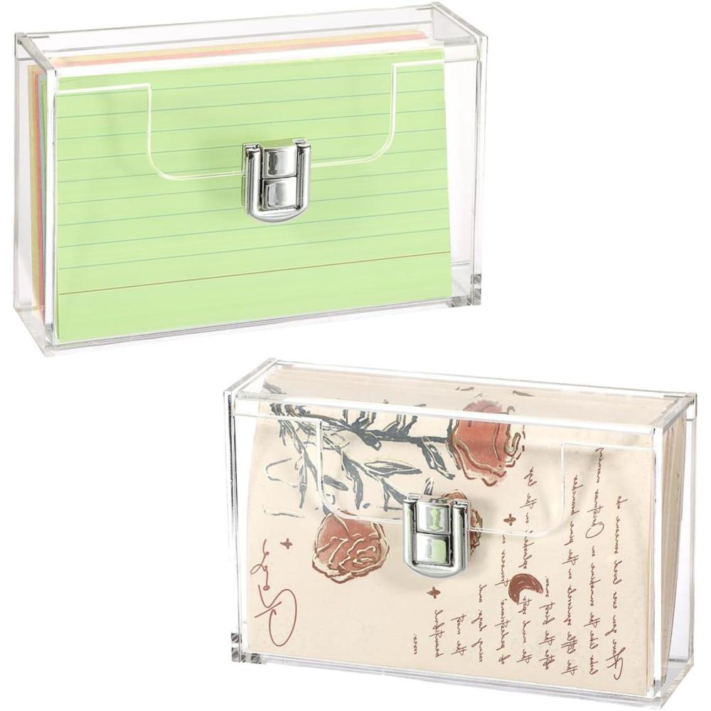 imageBTSKY 2 Pack Clear Acrylic Index Card Box for 3x5 Inch Cards Holder Notecard Box Recipe Card Box Plastic Storage Organizer for Filling Index Note Cards Flashcards Recipes3x5 inch