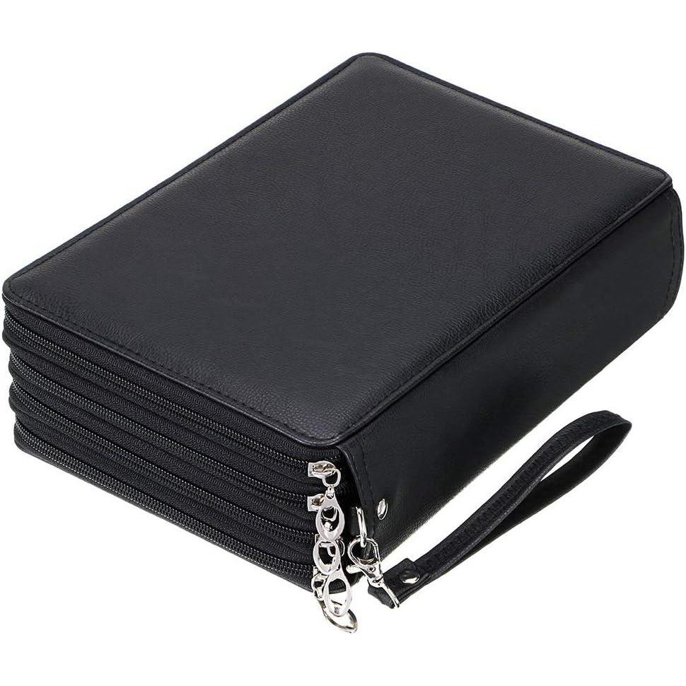 imageBTSKY 200 Slots Colored Pencil Organizer  Deluxe PU Leather Pencil Case Holder With Removal Handle Strap Pencil Box Large for Colored Pencils Watercolor Pencils White MarbleBlack