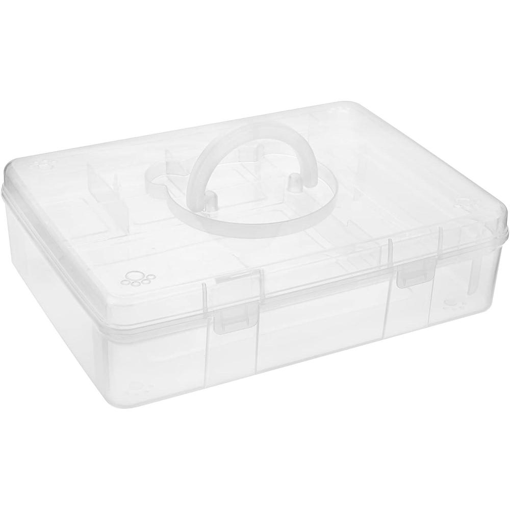 imageBTSKY 2Tier Cute Bear Storage Box with Removable Divided Tray Portable Clear Plastic Art Craft Supply Organizer Stackable Home Office Supplies Storage Container for Pens Notes A4 papers etc ClearClear