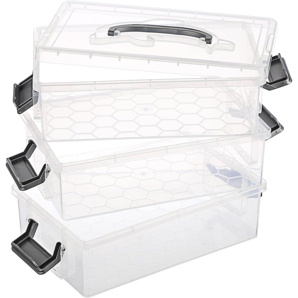 imageBTSKY 3 Layers Cute Dolphin Clear Plastic Pencil Box  Multipurpose Pencil Case Craft Storage Container with 1 Lid ampamp HandleEasy Carry ampamp Stack Crayon Boxes Office Supplies Storage OrganizerClear PinkGrey
