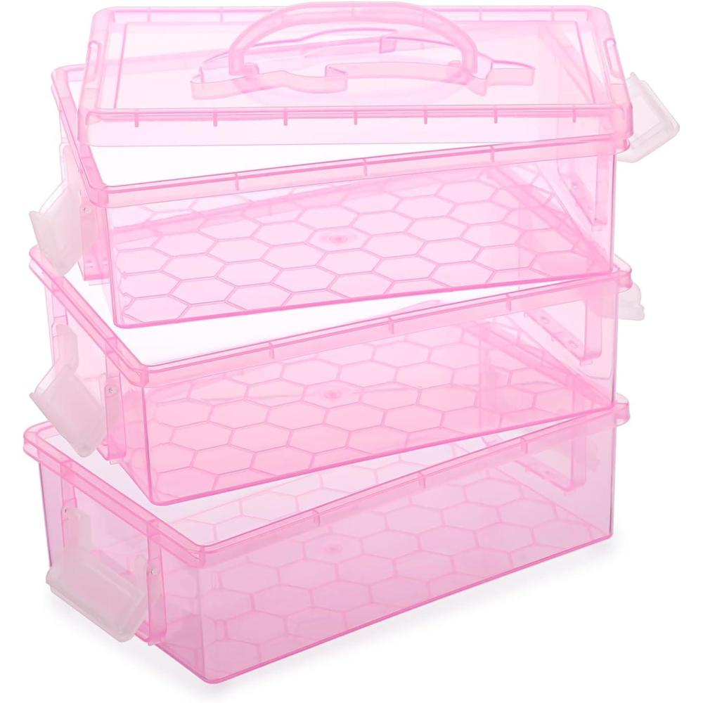 imageBTSKY 3 Layers Cute Dolphin Clear Plastic Pencil Box  Multipurpose Pencil Case Craft Storage Container with 1 Lid ampamp HandleEasy Carry ampamp Stack Crayon Boxes Office Supplies Storage OrganizerClear PinkClear Pink