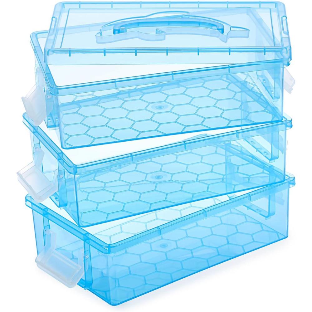 imageBTSKY 3 Layers Cute Dolphin Clear Plastic Pencil Box  Multipurpose Pencil Case Craft Storage Container with 1 Lid ampamp HandleEasy Carry ampamp Stack Crayon Boxes Office Supplies Storage OrganizerClear PinkClear Blue