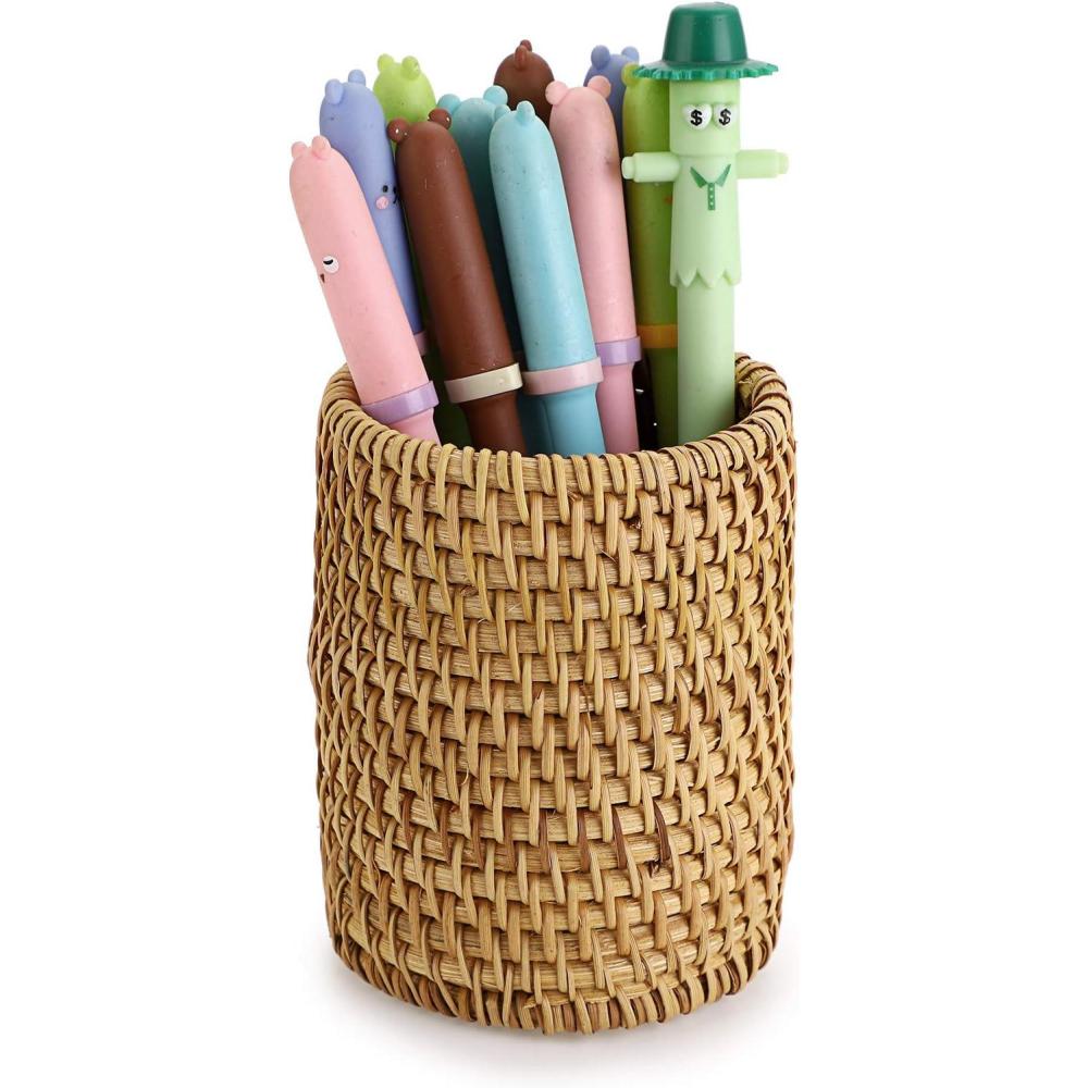 imageBTSKY 3 Pack Rattan Pen Cup Handmade Desk Pencil Holders Makeup Brush Holder MultiFunctional Woven Basket OfficeampampHome Desktop Organizer CylinderCylinder