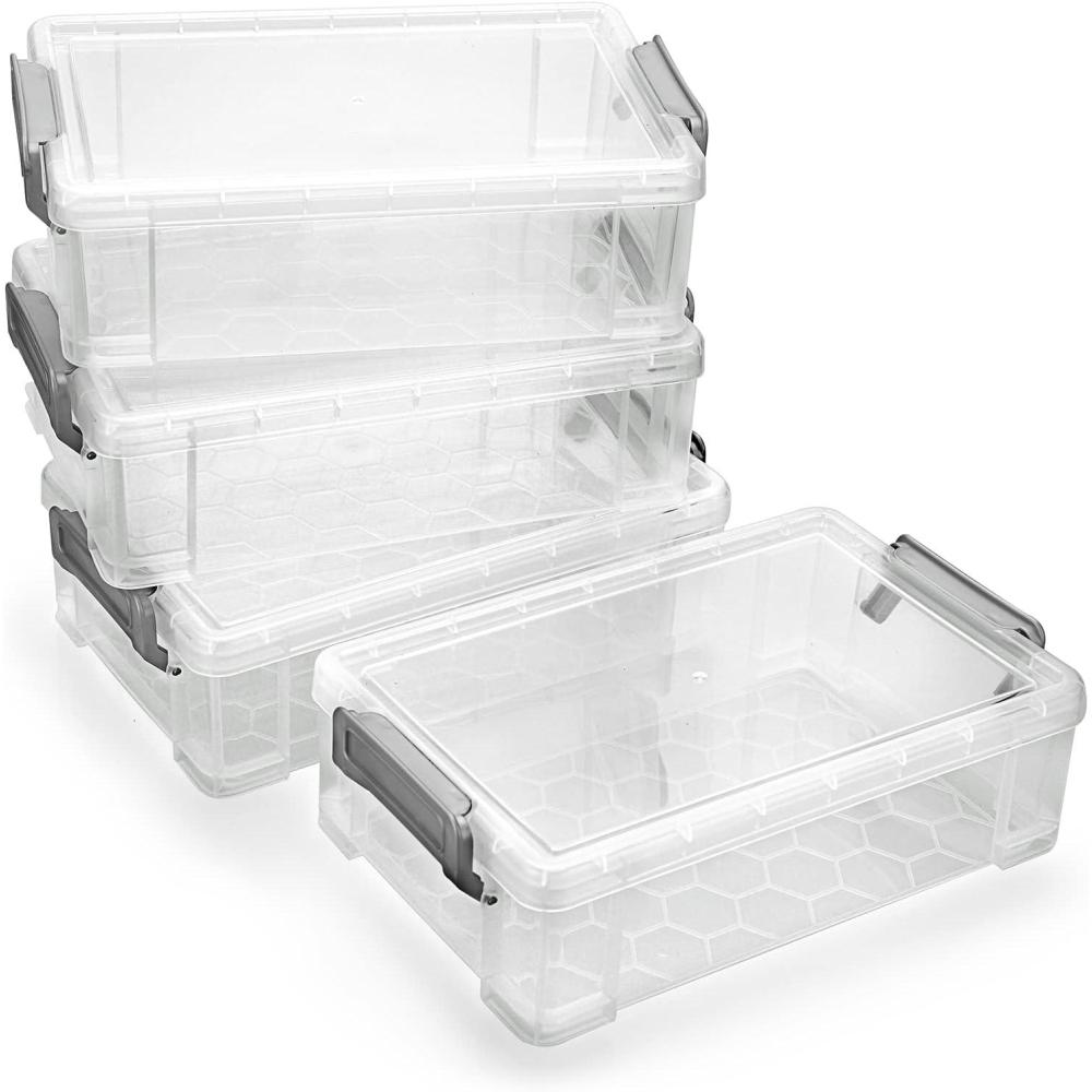 imageBTSKY 4 Pack Extra Large Plastic Pencil Box Stackable Translucent Clear Pencil Caase Crayon Box Set Marker Organizer Art Supply Storage Organizer for Gel Pens Pencils Erasers Tape Markers etcGreyGrey