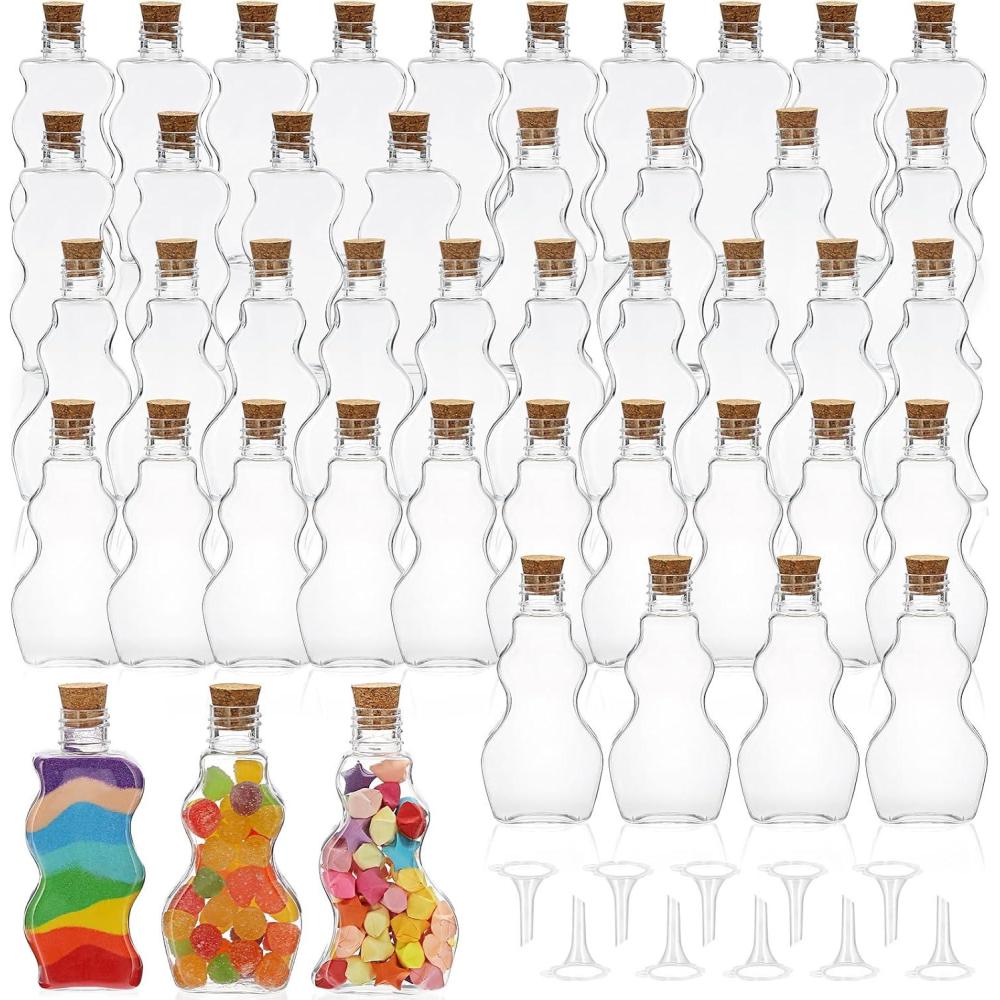 imageBTSKY 45 Pcs 25 oz Plastic Mini Potion Bottles Small Jars with Cork Lids DIY Decoration Clear Sand Art Bottles Tiny sand Jars WishingMessage Bottle for Halloween Decorations WeddingParty Favors45pcsMix SShape