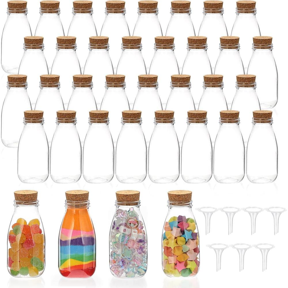 imageBTSKY 45 Pcs 25 oz Plastic Mini Potion Bottles Small Jars with Cork Lids DIY Decoration Clear Sand Art Bottles Tiny sand Jars WishingMessage Bottle for Halloween Decorations WeddingParty Favors41 Ounces
