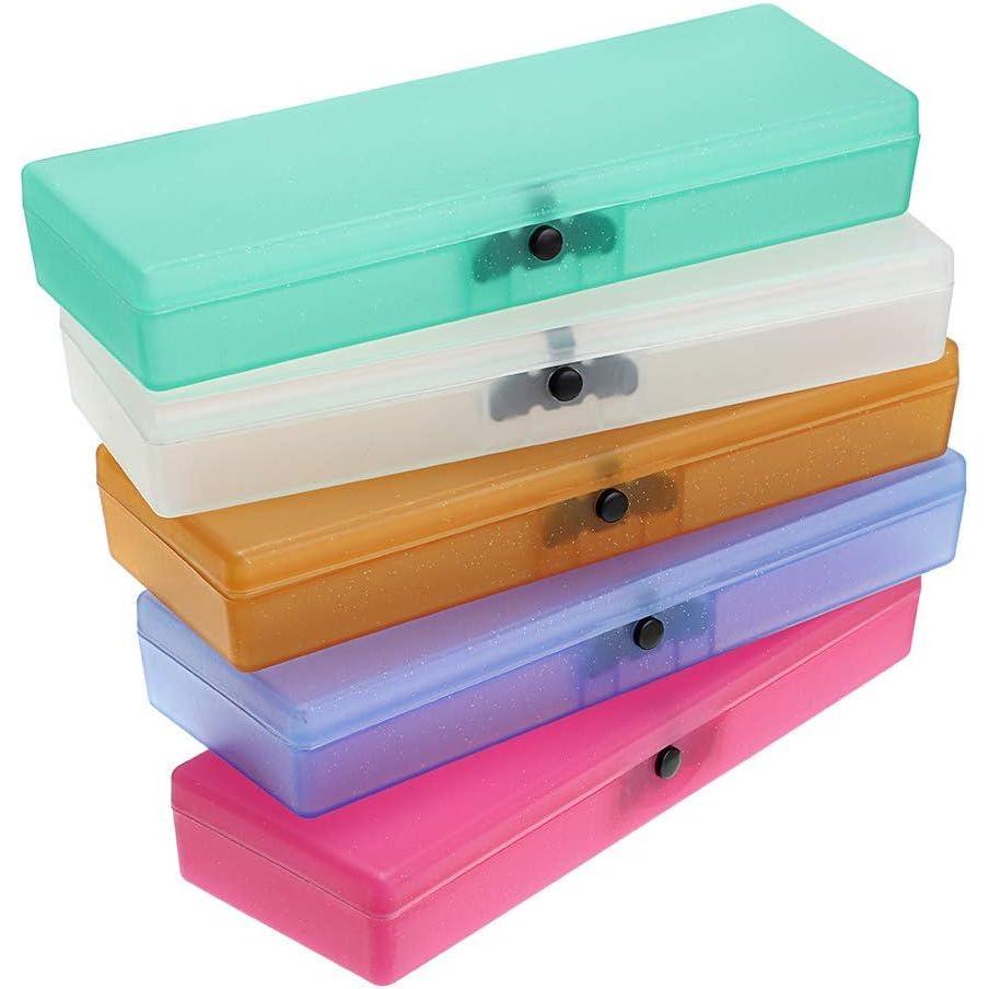 imageBTSKY 5 Pack Colorful Plastic Pencil Box Sketch Pencil Case Plastic Stationery Case with Snap Closure for Pencils Pens Drill Bits Office Supplies