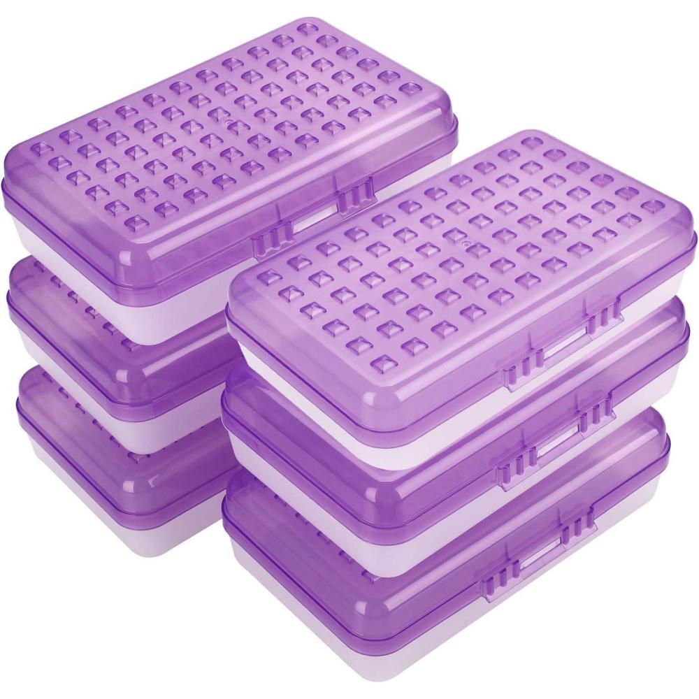 imageBTSKY 6 Pack Multipurpose Utility Box Large Capacity Pencil Box with Lid Snap Closure Pencil Holder for Organize and Carry Pencils Watercolor Pens Stationery Office Supplies Organizer BluePurple
