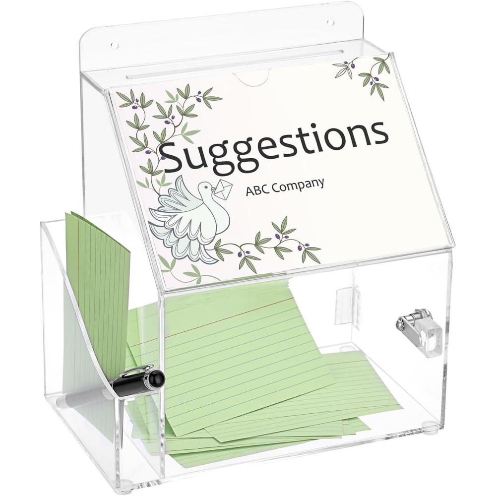 imageBTSKY Acrylic Suggestion Box with Lock Wall Mounted Acrylic Donation Box with 5quotx7quot Sign Slot Office Ballot Boxes with SidePocket Collection Boxes for Voting Locking Suggestion Mailbox WhiteUSTRAM65156