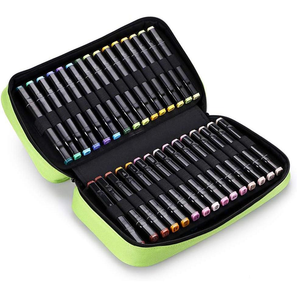 imageBTSKY Art Marker Carrying Case Lipstick Organizer60 Slots Canvas Zippered Markers Storage for Touch Spectrum Noir Paint Sharpie Markers Empty Wallet Only BlackGreen