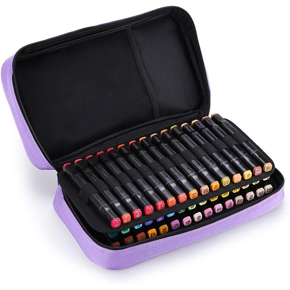 imageBTSKY Art Marker Carrying Case Lipstick Organizer60 Slots Canvas Zippered Markers Storage for Touch Spectrum Noir Paint Sharpie Markers Empty Wallet Only BlackPurple
