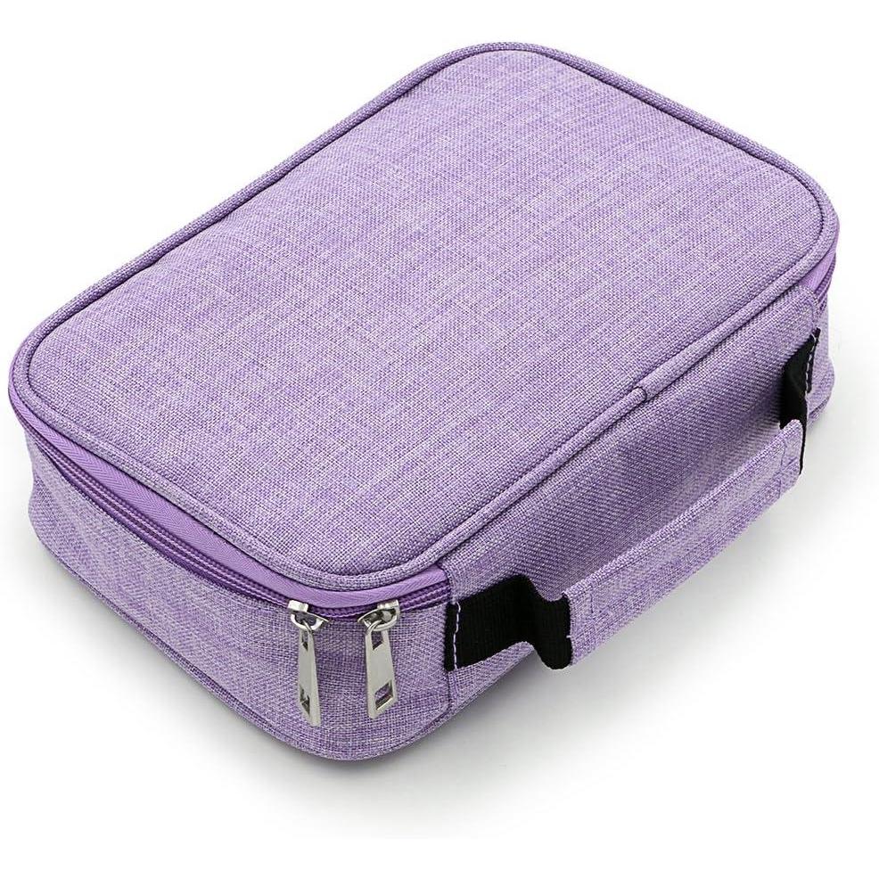 imageBTSKY Big Capacity Zipper Stationery Bag with PatternMultifunctional Stationery Organizer Pouch 36 Large Stretchy Slots for 72 Colored Pencils BlackPurple