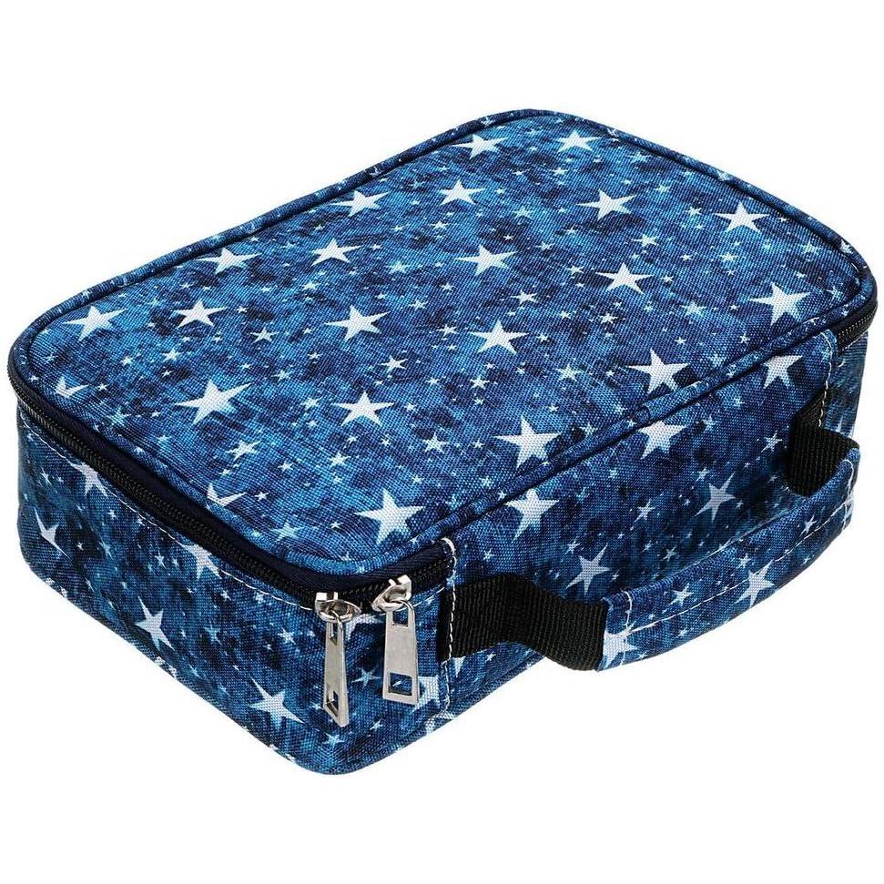 imageBTSKY Big Capacity Zipper Stationery Bag with PatternMultifunctional Stationery Organizer Pouch 36 Large Stretchy Slots for 72 Colored Pencils BlackStar Blue