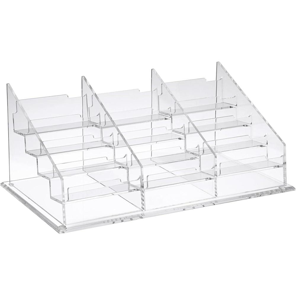 imageBTSKY Clear Acrylic Business Card Holder for Desk 4 Tier 12 Pockets Acrylic Business Card Stand Organizer Premium Thickened Acrylic Business Card Display Holder Name Cards Holders Fits 22 x 37 Inch