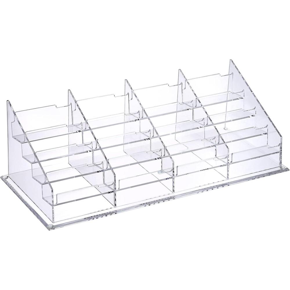 imageBTSKY Clear Acrylic Business Card Holder for Desk 4 Tier 16 Pockets Acrylic Business Card Stand Organizer Premium Thickened Business Card Display Holder Name Cards Holders Fits 22 x 37 Inch