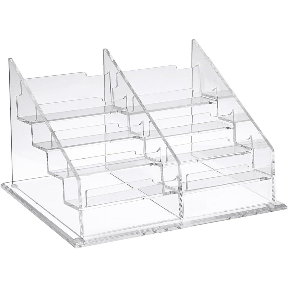imageBTSKY Clear Acrylic Business Card Holder for Desk 4 Tier 8 Pockets Business Card Stand Organizer Premium Thickened Business Card Display Holder Name Cards Holders Fits 22x37 Inch