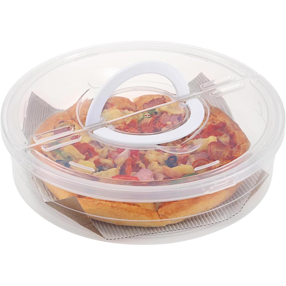 imageBTSKY Clear Plastic Pizza Container with Lid and Handle 12Round Pie Carrier with Lid Portable Pizza Keeper Reusable Food Storage for Cheese Desserts Holds up to 11Pizza USTRAM34135Round