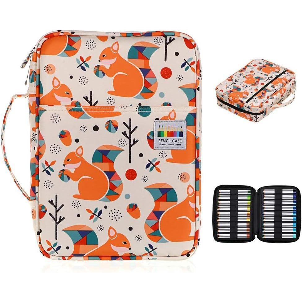 imageBTSKY Colored Pencil Case 220 Slots Pen Pencil Bag Organizer with Handy Wrap Portable Multilayer Holder for Prismacolor Crayola Colored Pencils ampamp Gel Pen Squirrel