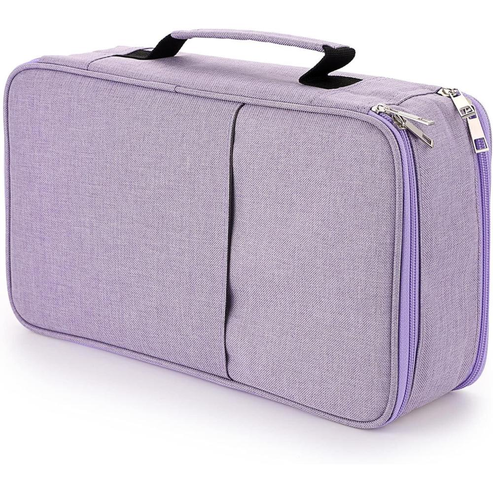 imageBTSKY Colored Pencil Case 360 Slots Pencil Bag Organizer High Capacity Holder with Double Zippers Multilayer for Crayola Colored Pencils Watercolor Pens ampamp Gel Pens GreyPurple