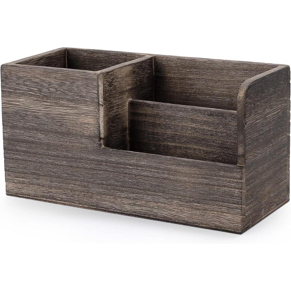 imageBTSKY Desk Pen Pencil Holder Retro Wood MultiFunction Desk Stationery Organizer Storage Box PenPencil Business Name Cards Remote Control Holder Office Home Accessories Organizer Vintage BrownBrown Wooden