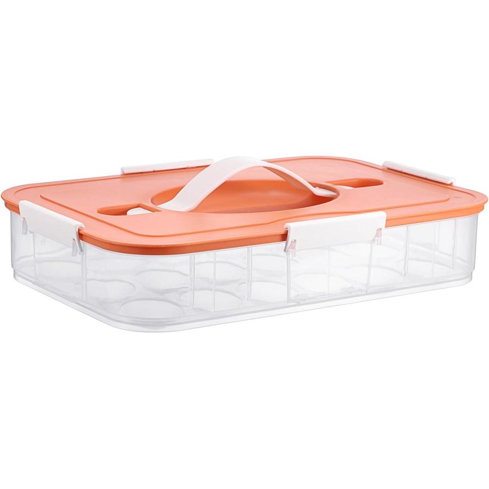 imageBTSKY Deviled Egg Platter With Lid  3Layer 54 Slots Carrier Clear Portable Holder for Fridge Reusable Tray Carton Box for Easter and Party Favor 3Layer WhiteOrange