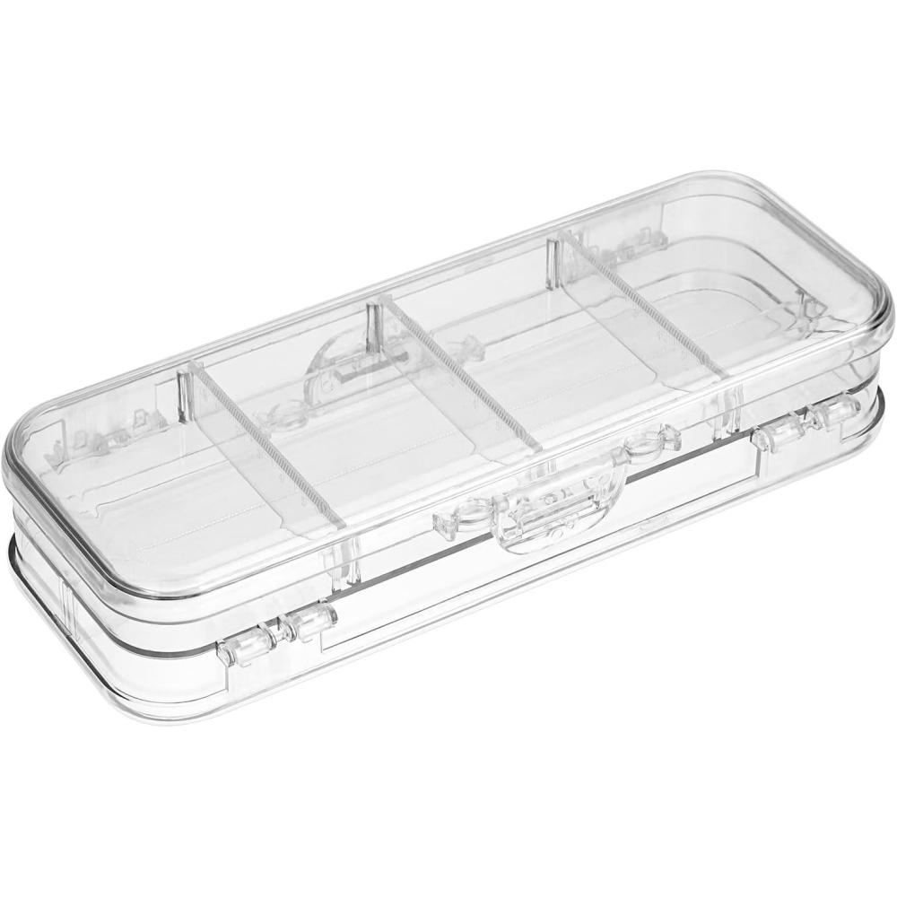 imageBTSKY Double Deck Pencil Box  Clear Plastic Stationery Case With 4 Removable Ruler Dividing Spacers 6 Compartments for Pencils Erasers Clips  Multigrid Home Utility StorageClear