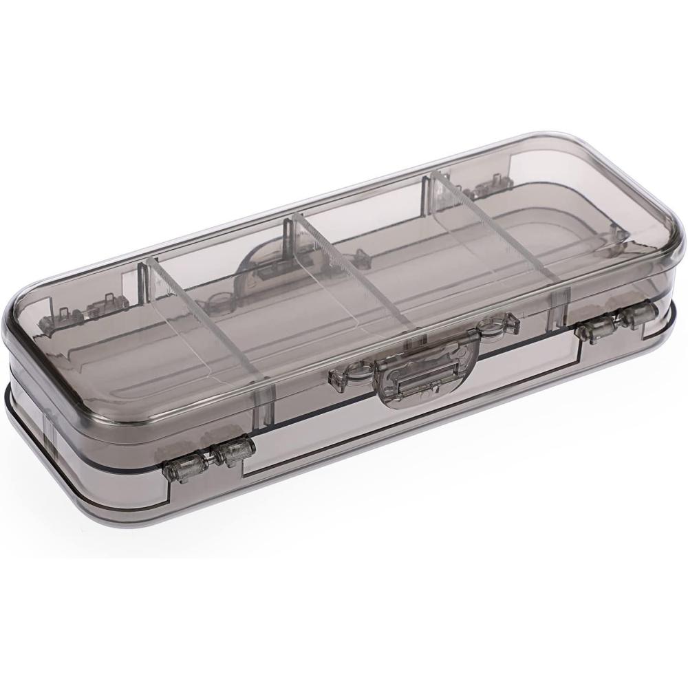 imageBTSKY Double Deck Pencil Box  Clear Plastic Stationery Case With 4 Removable Ruler Dividing Spacers 6 Compartments for Pencils Erasers Clips  Multigrid Home Utility StorageClear Black