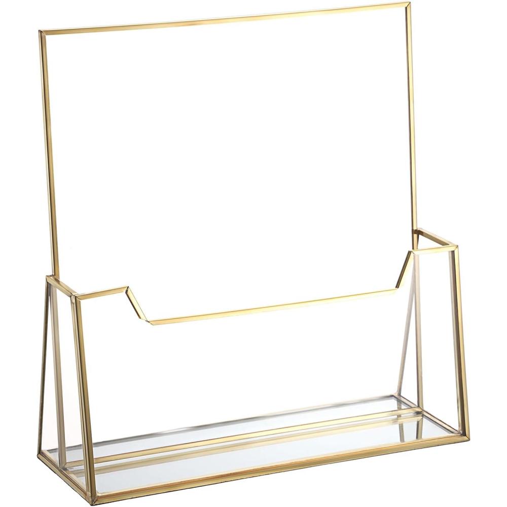 imageBTSKY Golden Glass Brochure Holder 85 x 11 Inches Countertop Literature Holder Display Stand Trifold Pamphlet Holder Clear Elegant Brochure Display Stand for Magazine Booklets Menu85x11