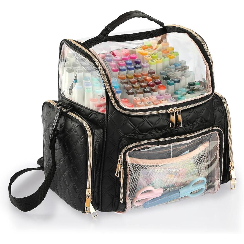 imageBTSKY Multifunctional Handy Organizer Case Carrying Art Supplies Storage Bag Suit for Markers Crayons Water Color Pens Pink USTRAM32326Black