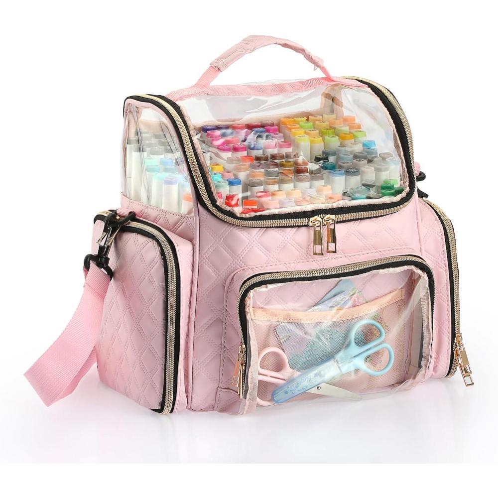 imageBTSKY Multifunctional Handy Organizer Case Carrying Art Supplies Storage Bag Suit for Markers Crayons Water Color Pens Pink USTRAM32326Pink