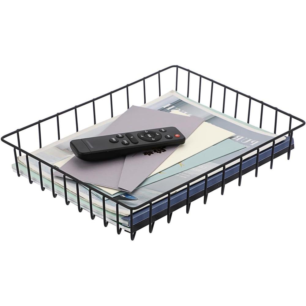 imageBTSKY Multipurpose A4 File Tray Wire Desk Tray Organizer Elegant Letter Size Desk Documents Trays Magazine Files Storage Basket Organizer Bin for Office Cosmetics BathroomRose GoldBlack