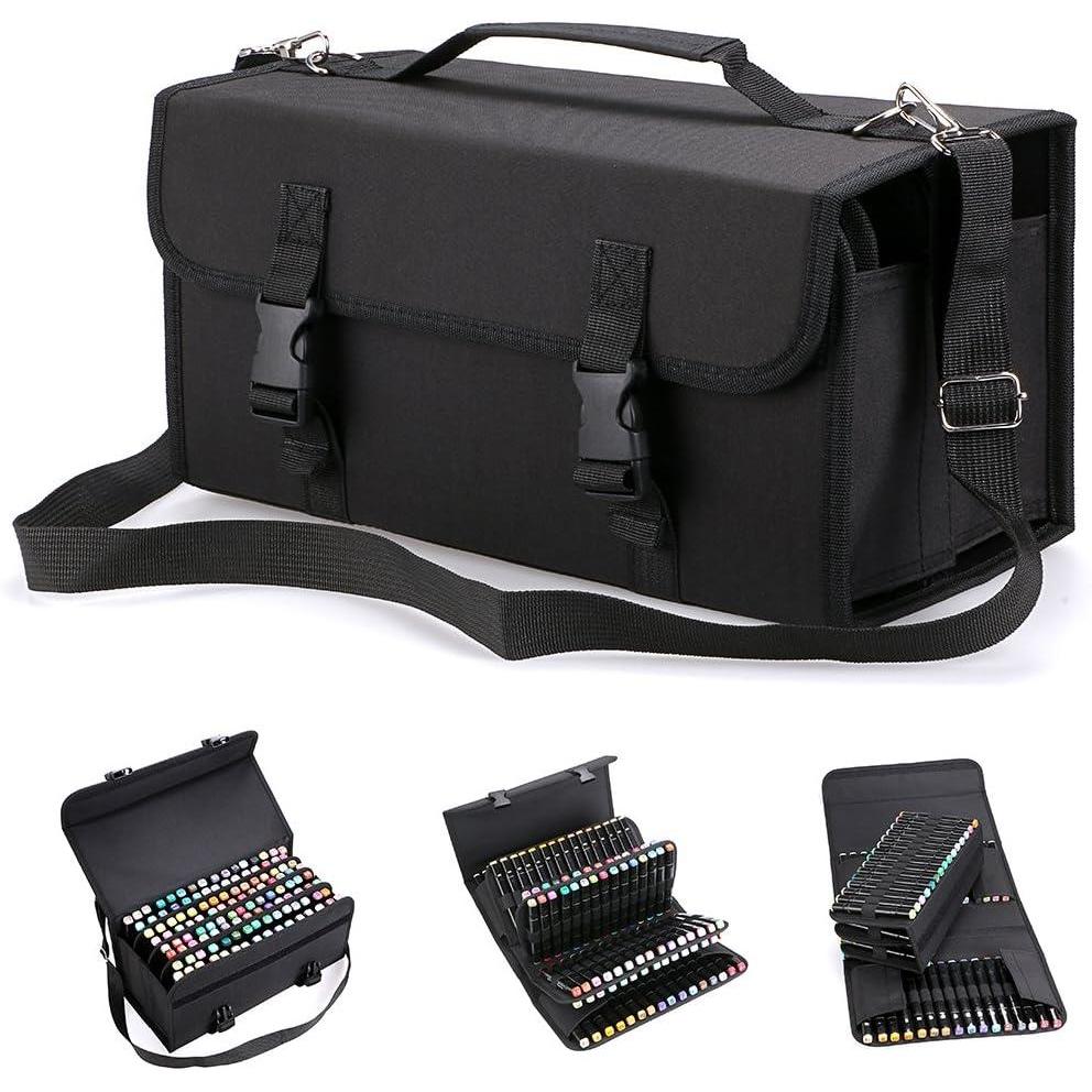 imageBTSKY New 120 Slots Marker Case Lipstick OrganizerCanvas Markers Holder for for Primascolor Markers and Sketch Markers BlackBlack