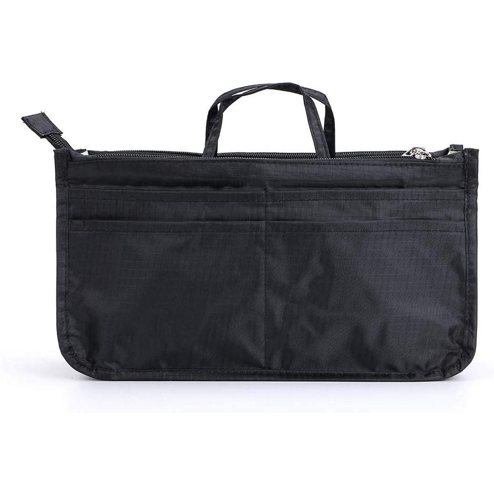 imageBTSKY New Printing Handbag Organizers Inside Purse InsertHigh Capacity 13 Pockets Bag Tote Organizer with Handle Peacock FlowerBlack