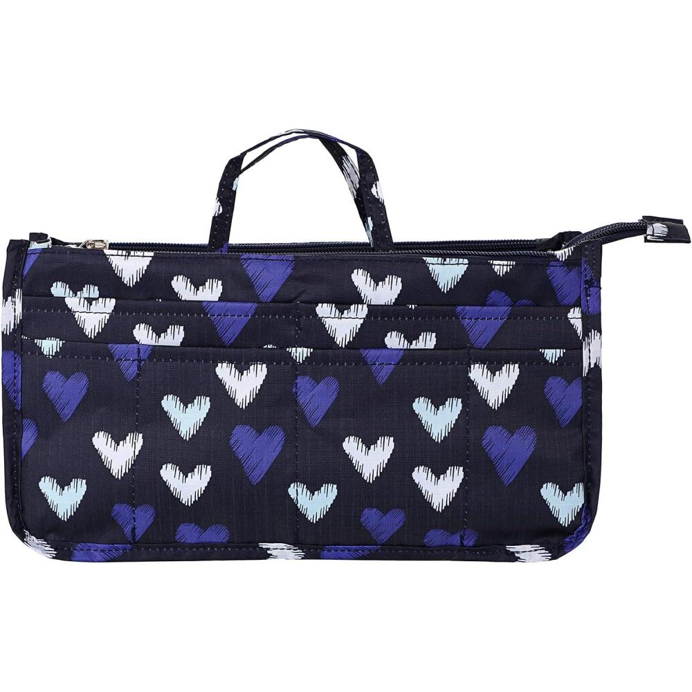 imageBTSKY New Printing Handbag Organizers Inside Purse InsertHigh Capacity 13 Pockets Bag Tote Organizer with Handle Peacock FlowerBlue Heart