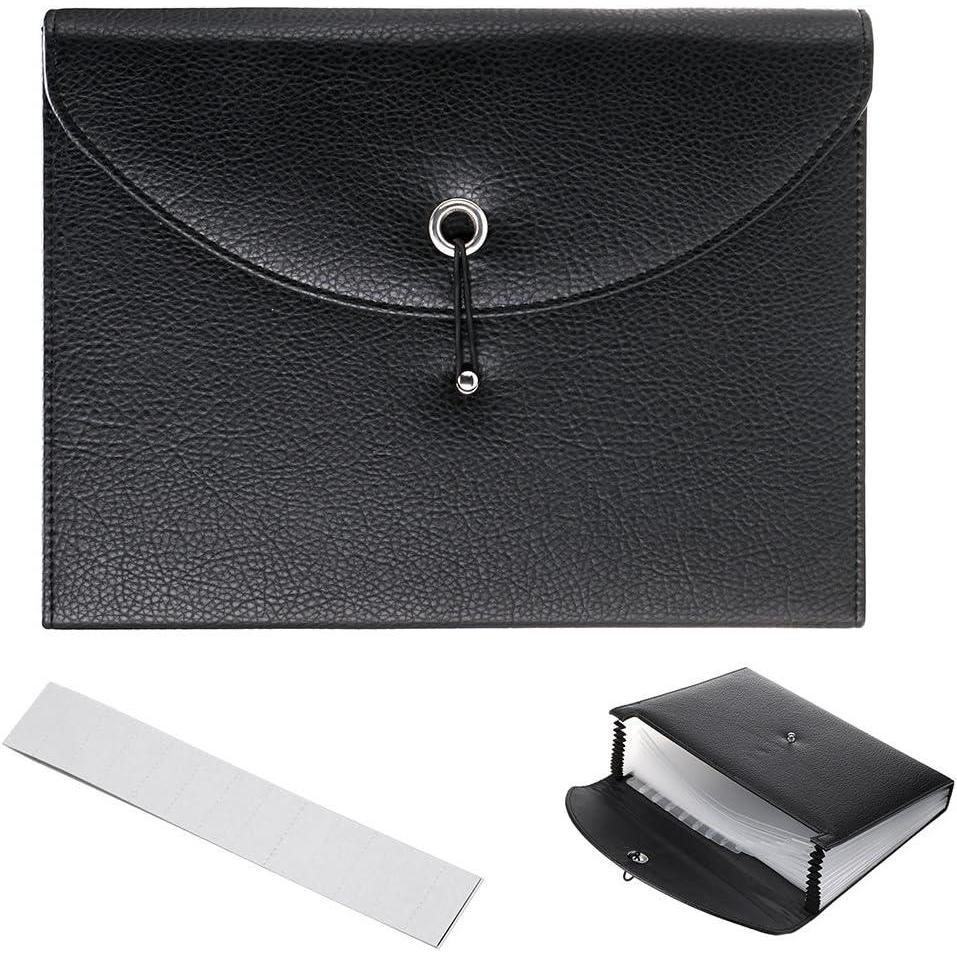 imageBTSKY PU Leather Expanding File Folders13 Pockets A4 Letter Size Paper File Folder Accordion Business Document Organizer with Fasteners and Tabs BlackBlack
