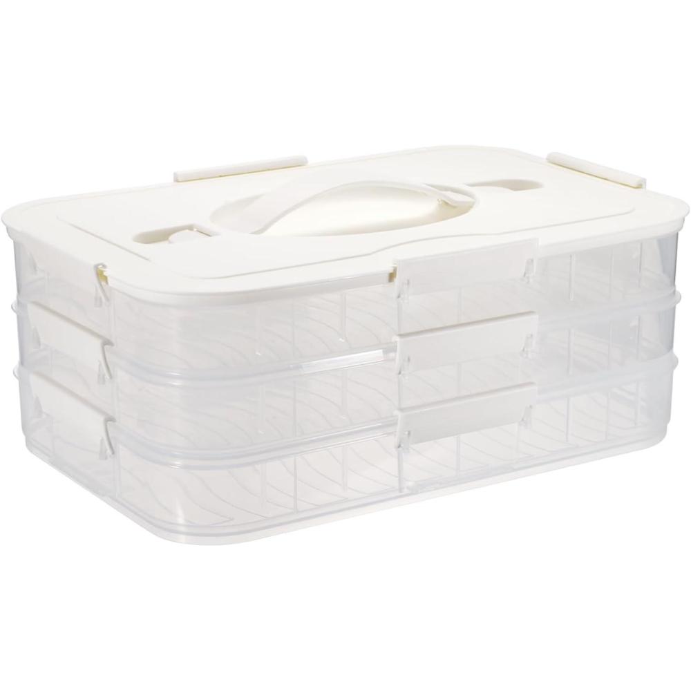 imageBTSKY Plastic Food Storage Container with lids Dumpling Storage Box Cookie Carrier Cookie Sheet with Lid Portable Large Food Container for Snack Fruit Vegetables Meat Wontons3Layer OrangeWhite3 Layer