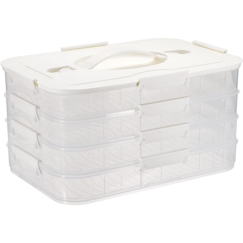 imageBTSKY Plastic Food Storage Container with lids Dumpling Storage Box Cookie Carrier Cookie Sheet with Lid Portable Large Food Container for Snack Fruit Vegetables Meat Wontons3Layer OrangeWhite4 Layer